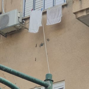 אדם על חבל ליד חלון עם תריסים