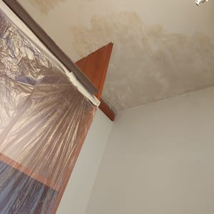 תקרה עם כתמי רטיבות, יריעת ניילון להגנה