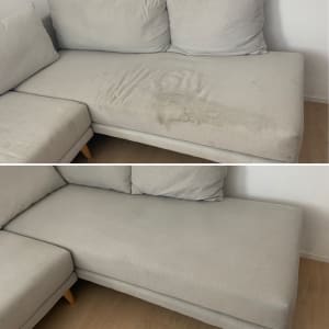 ספה לפני ואחרי ניקוי עם כתמים וללא כתמים