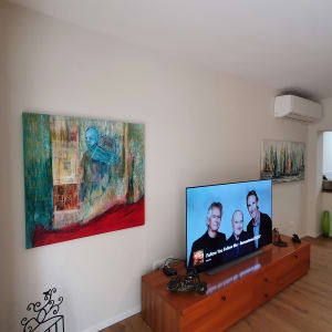סלון עם טלוויזיה, מזגן ותמונות על הקיר