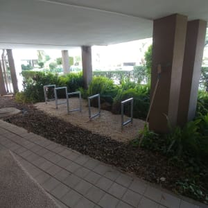 מסגרות מתכת על שביל חצץ בין עמודים