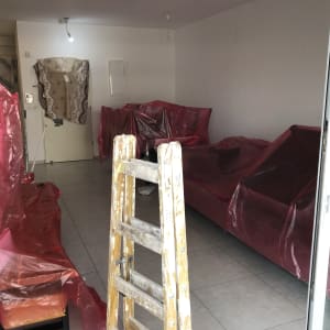 סולם עץ ויריעות פלסטיק לכיסוי רהיטים