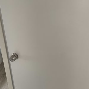 דלת לבנה עם ידית מתכת עגולה