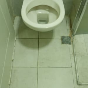 אסלה לבנה עם ברזים על רקע אריחים מעוצבים