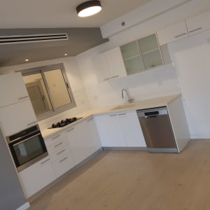 מטבח נקי עם כיור וברז, מדיח כלים