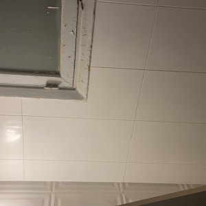 תקרה עם אריחים לבנים וחלון ישן