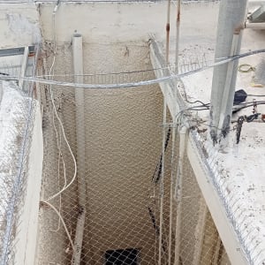 רשת מתכת מותקנת למניעת כניסת יונים לפיר בניין