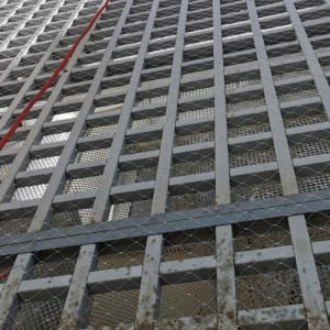 אדם על סולם מתקין רשת למניעת יונים