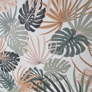 דוגמת עלים טרופיים בצבעים ירוק, שחור וכתום