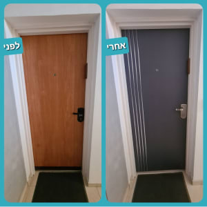תמונת דלת לפני ואחרי ציפוי דלת חדש