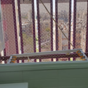 רשת מתכת על חלון למניעת כניסת יונים