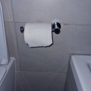 מתקן נייר טואלט מותקן על קיר בחדר אמבטיה