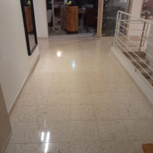 רצפה נקייה עם חומרי ניקוי על עגלה