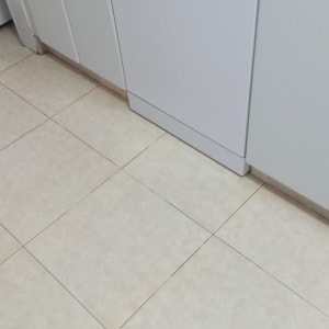 מדיח כלים לבן במטבח עם ארונות לבנים