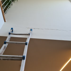 סולם מתכת ליד קיר עם סדק לצביעה