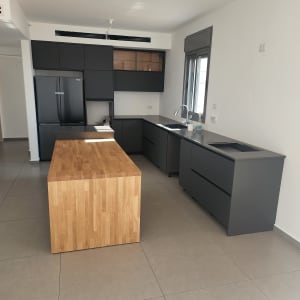 מטבח עם כיור, סבון כלים ומטלית ניקוי