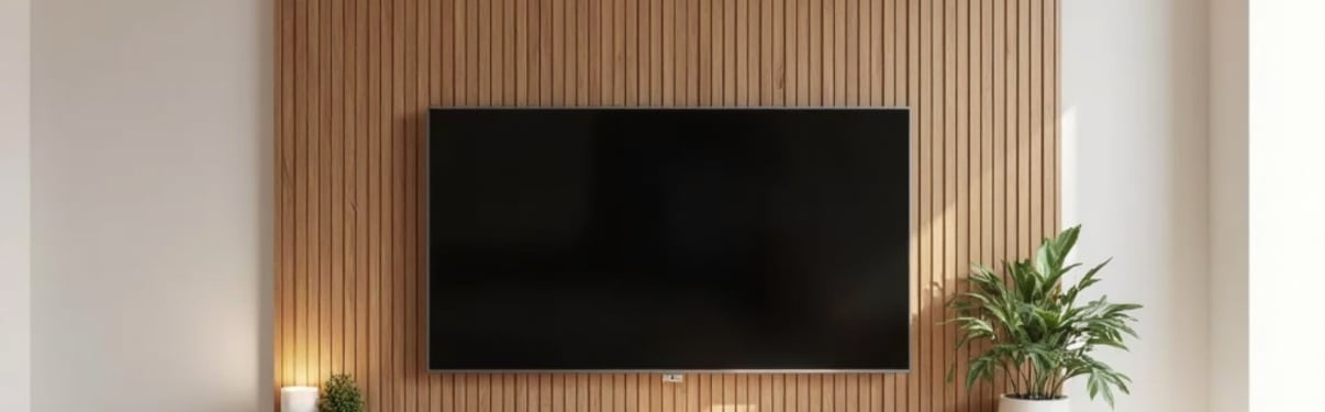 חיפוי קיר סרגלי עץ לסלון