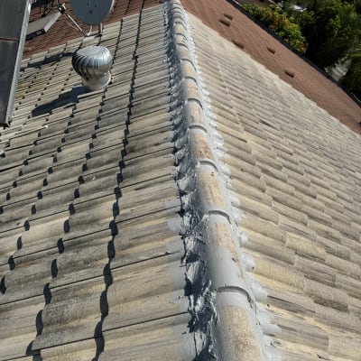 רעפים עם איטום אפור על קו החיבור בגג