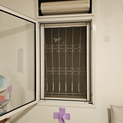 חלון עם תריס גלילה פתוח וחלון רשת