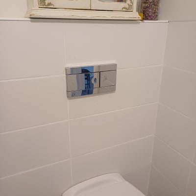 לחצן הדחה כפול על קיר לבן