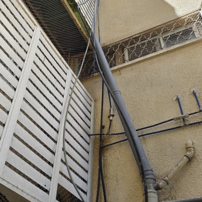 רשת מתכת מותקנת למניעת כניסת יונים למרפסת