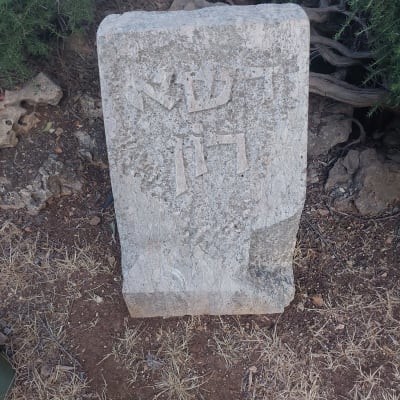 מצבה ישנה עם כיתוב בעברית על אדמה