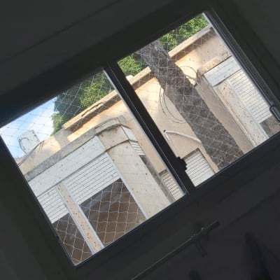 רשת מתכת על חלון למניעת כניסת יונים