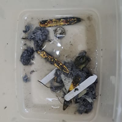 חלקי מתכת חלודים ומטבע במים מלוכלכים