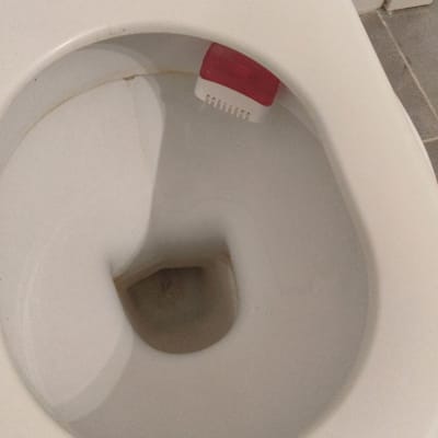 אסלה עם מברשת ניקוי אדומה