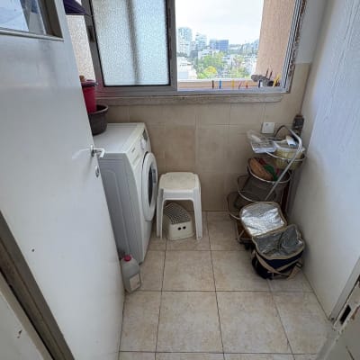 מכונת כביסה, שרפרף פלסטיק, חומרי ניקוי, סלסלות אחסון