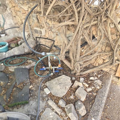 צינורות וכלים הקשורים לעבודת אינסטלציה בגינה