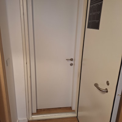 דלת לבנה עם ידית מתכת, דלת נוספת פתוחה