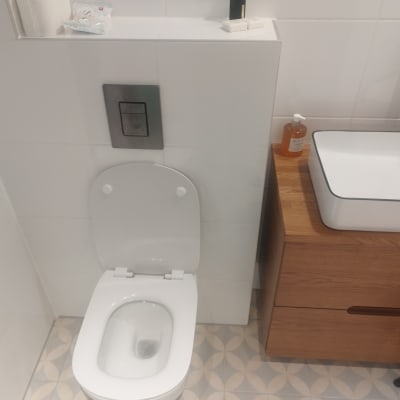 שירותים וכיור בחדר אמבטיה משופץ