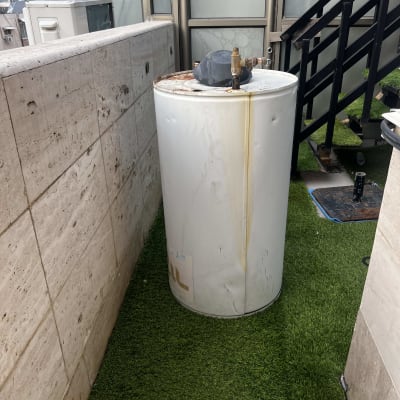 דוד שמש לבן עם חלודה על דשא סינתטי