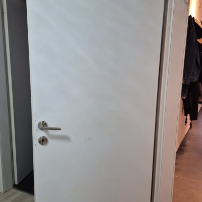 דלת לבנה עם ידית מתכת בחדר פנימי