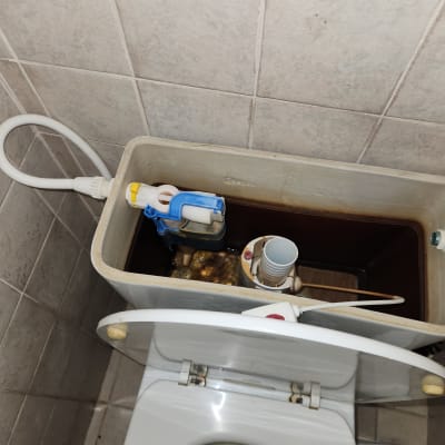 מיכל הדחה פתוח עם מנגנון פנימי בשירותים