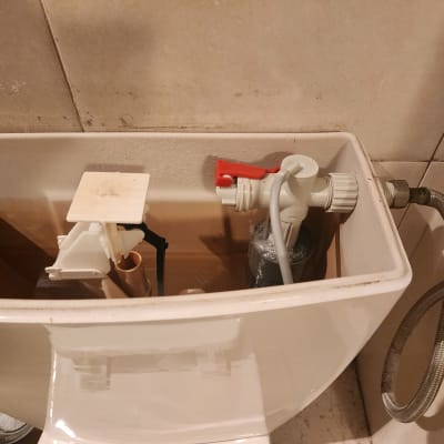 מיכל הדחה פתוח עם צינור ומנגנון פנימי