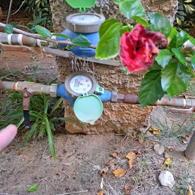 מד מים עם מכסה ירוק פתוח