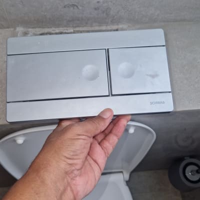 יד מחזיקה לחצן הדחה מעל אסלה בשירותים