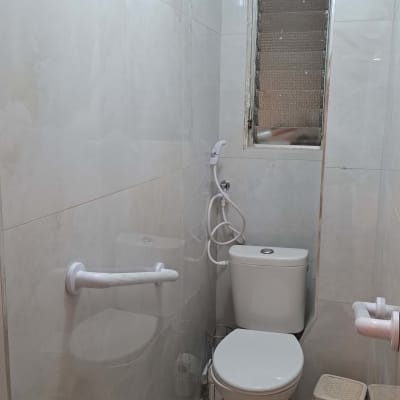 שירותים עם ידיות אחיזה, מקלחת יד, חלון קטן