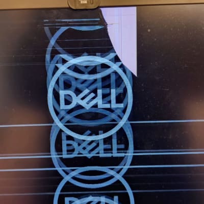 מסך מחשב עם לוגו דל פגום ותצוגה משובשת