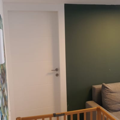 דלת לבנה עם ידית מתכת כסופה