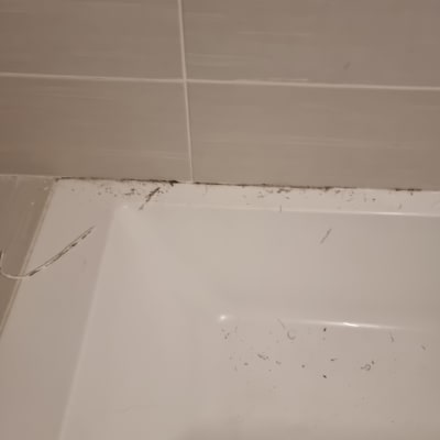 אמבטיה עם לכלוך על הקצה והקיר