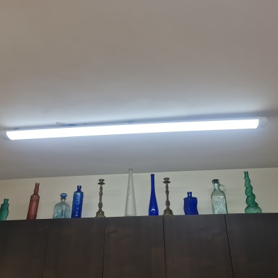 נורת פלורסנט מותקנת על תקרה לבנה