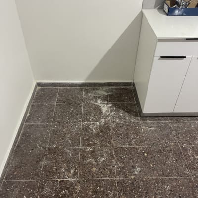 רצפה מלוכלכת ליד ארון מטבח