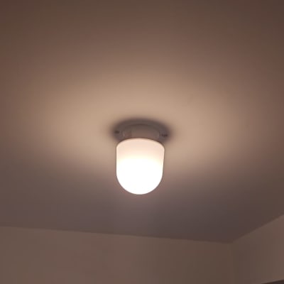 מנורה מותקנת בתקרה עם מוצרי ניקוי ברקע