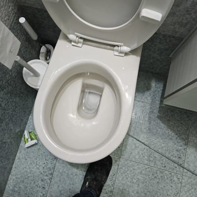 אסלה פתוחה עם מברשת ניקוי ליד