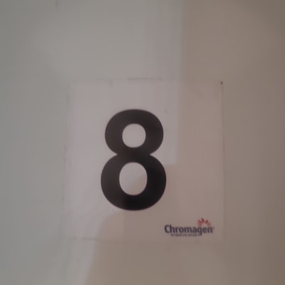 מספר שמונה על רקע לבן עם לוגו כרומגן