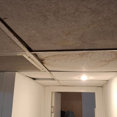 תקרת גבס עם כתמי רטיבות ותיקונים נדרשים