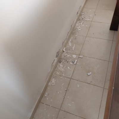 קיר עם קילופי צבע על הרצפה